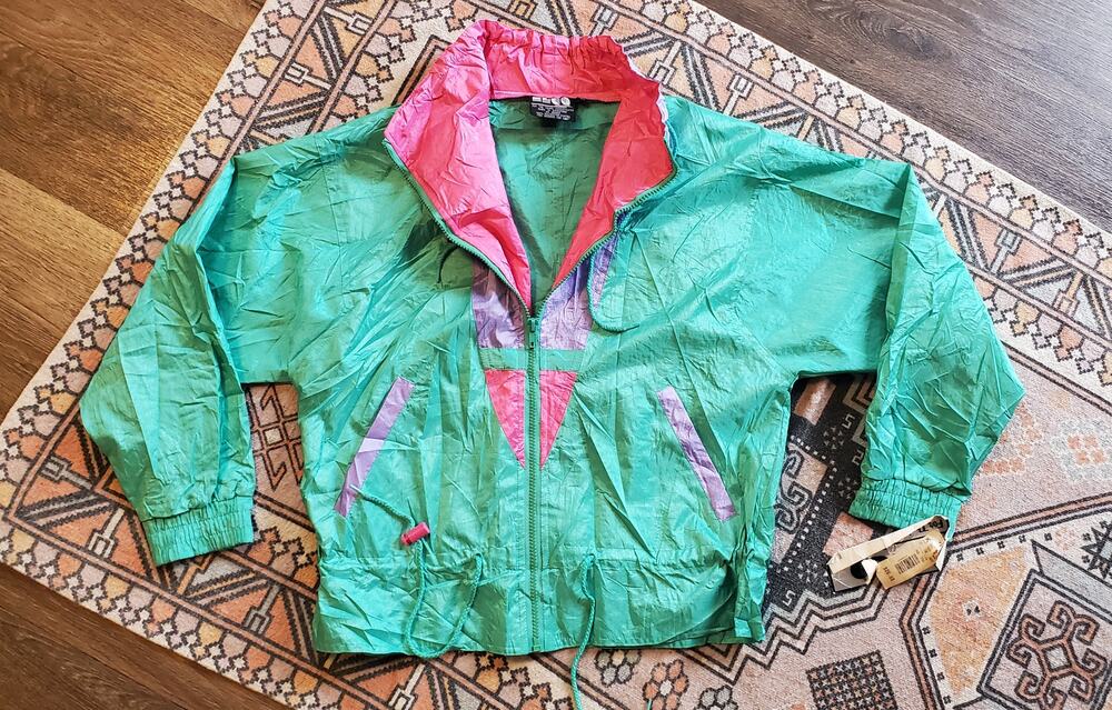 Vintage Elco Kids Neon Green Pink Purple Jacket NWT Size 14